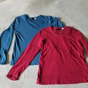 BDG Blue and Red Long Sleeve Thermal Tees